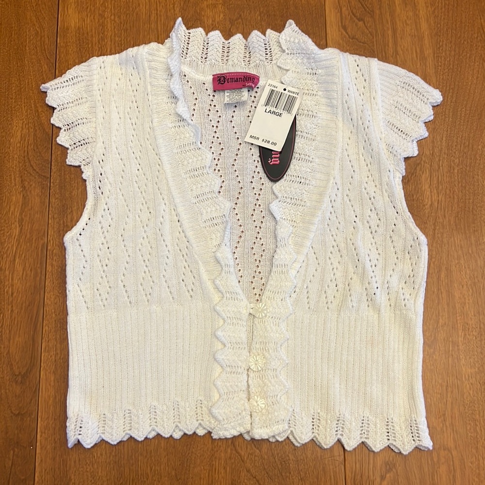 Demanding by Say What white cardigan youth large